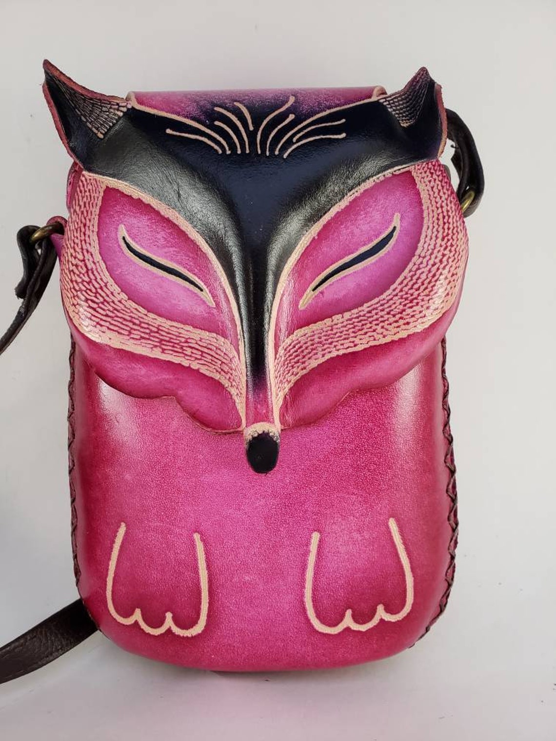 Handmade genuine leather Fox purse crossbody pink Etsy