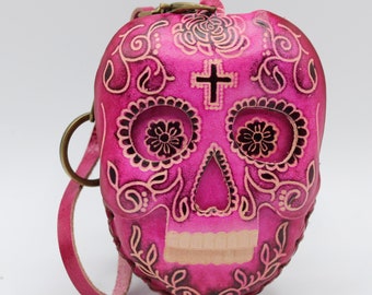 Genuine Leather sugar skull day of the dead Coin Purse 6 colors