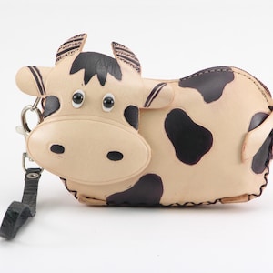 Monedero / Cartera / Muñequera de Cuero Genuino Hecho a Mano con Vaca Moteada