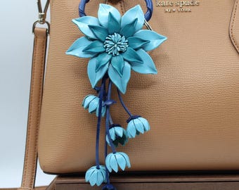 Genuine Handmade Leather Flower Keychain purse charm bag charm
