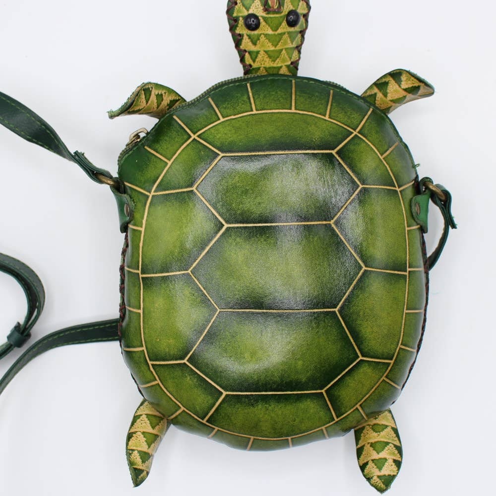 Hand-painted Leather Turtle Crossbody Bag: Handmade Purse - Etsy display picture 1