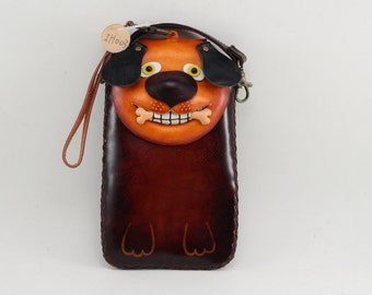 Leather dog with bone cell phone case/purse for iphone 6 plus and smart phone