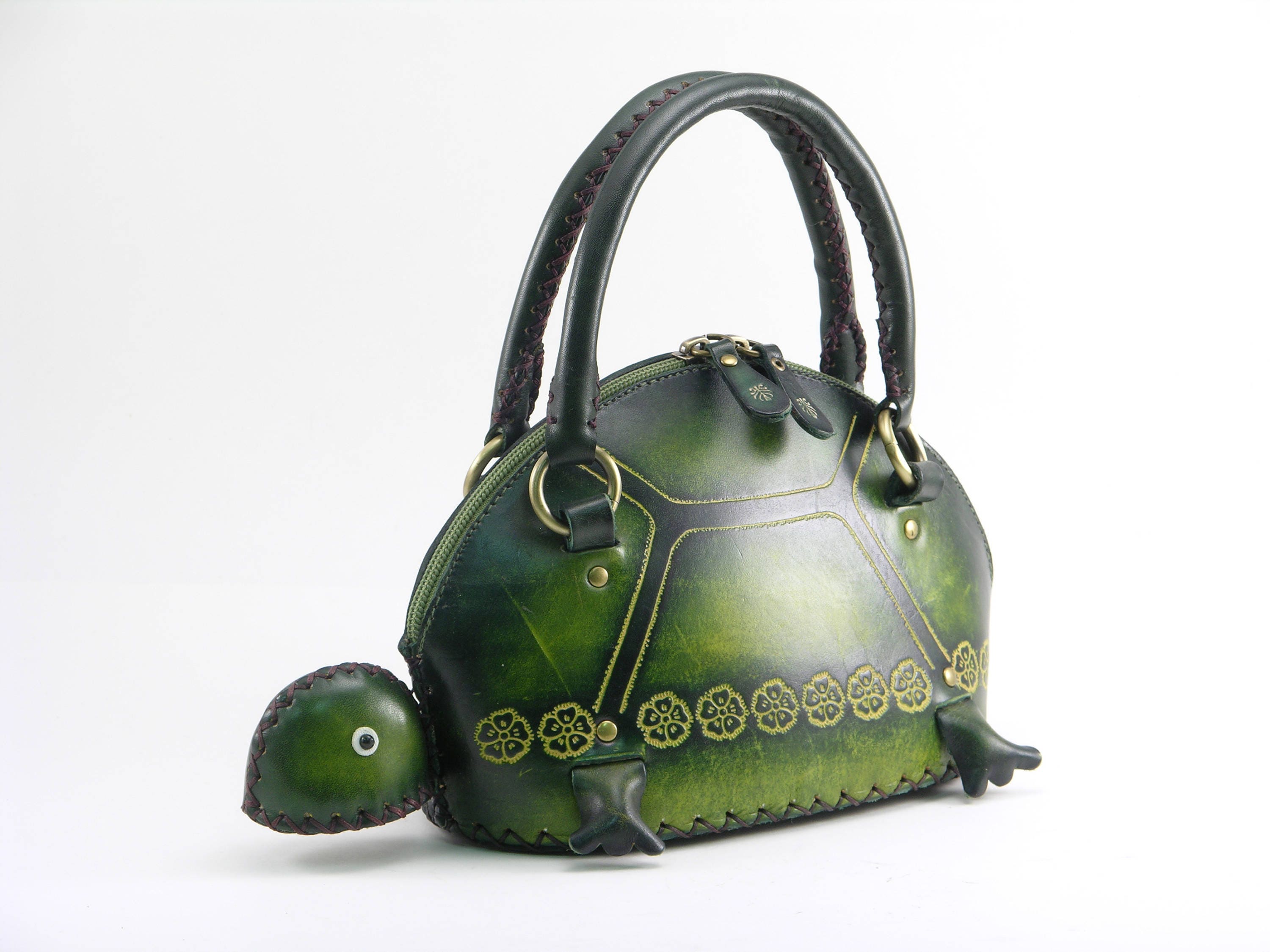 Genuine Handmade Leather Green Turtle Handbag Tote Bag - Etsy display picture 1