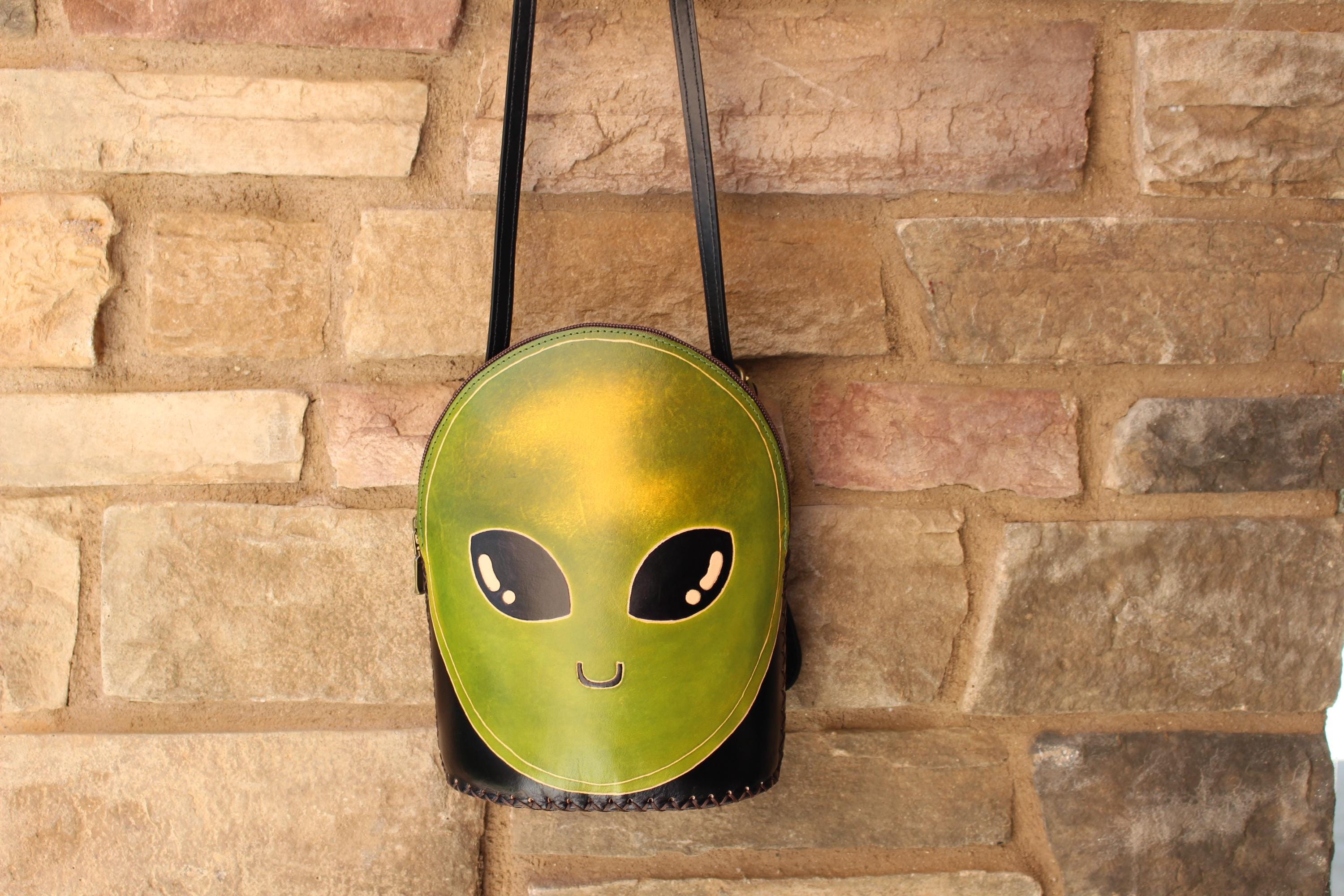 Handmade Leather Alien Backpack: Hand-painted Crossbody Bag - Etsy