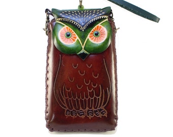 Genuine Handmade Leather Owl Cell Phone Case/ iPhone Case In Assorted Colors