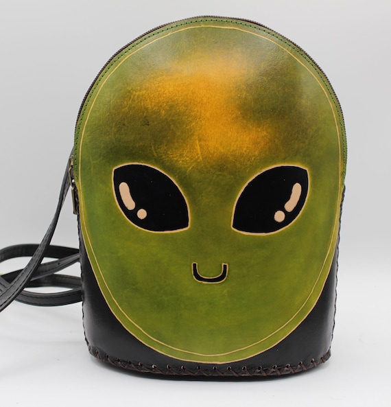 Handmade Leather Alien Backpack: Hand-painted Crossbody Bag - Etsy