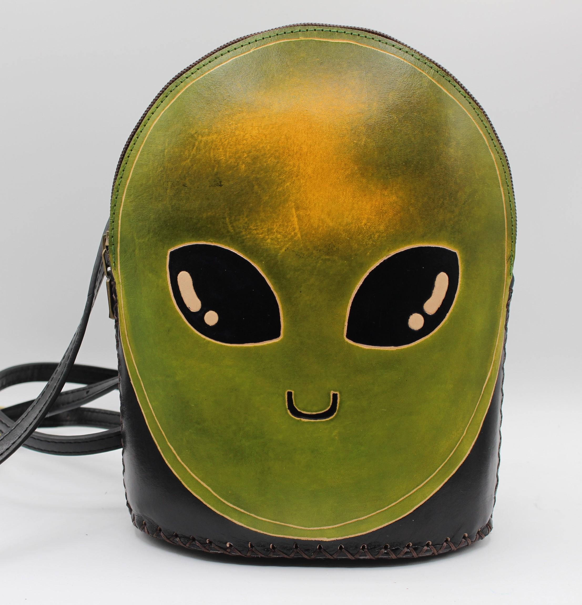 Handmade Leather Alien Backpack: Hand-painted Crossbody Bag - Etsy Handmade Leather Alien Backpack: Hand-painted Crossbody Bag - Etsy