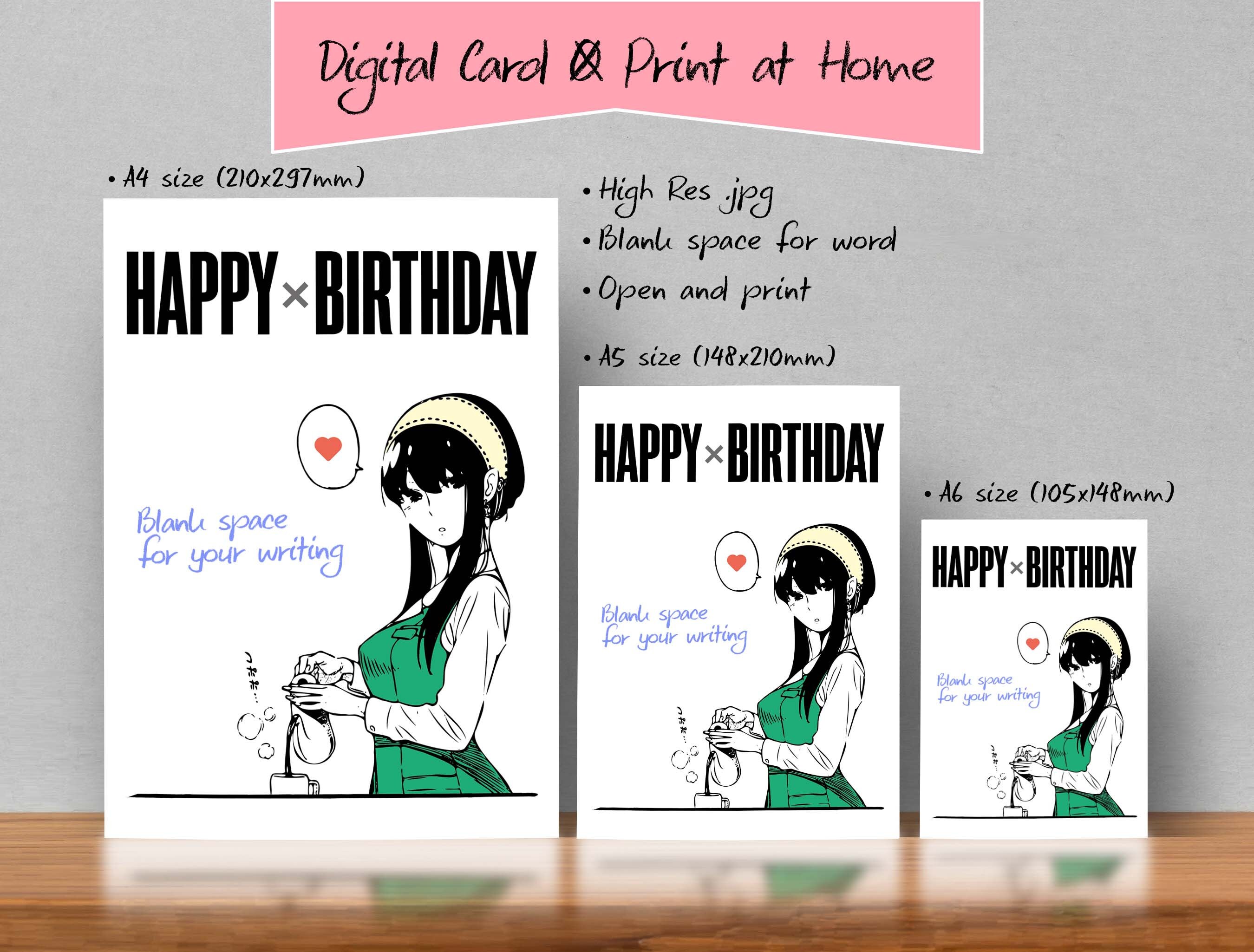 Printable Anime Card. Downloadable Birthday Card. Digital Card ...