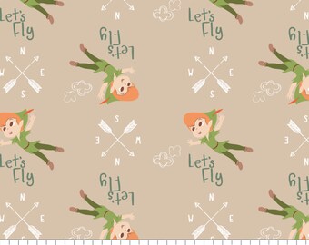Camelot 85400303-2 Peter Pan Fabric by the Yard Tinker Bell Floral Badges Light Blue