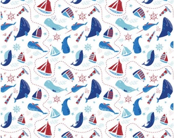 Michael Miller Nautical Fabric CottonBoys QuiltSewingQuiltingBlue Red White NauticalFat QuarterHalf YardYard Ahoy Matey Navy