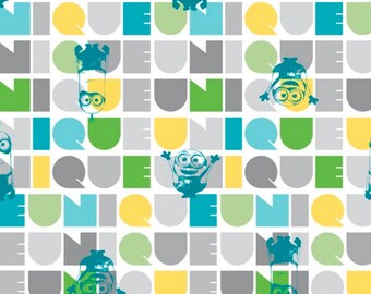 M7 Minion Le Buddies TurquoiseYellow 100/% cotton fabric by the Panel 35.5x43 Minion Panel