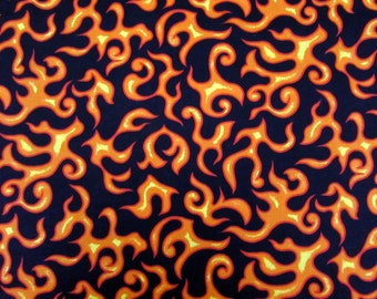 FIRE FLAMES ORANGE HOT ROD MOTORCYCLE COTTON FABRIC FQ