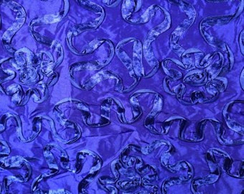 Satin Fabric Continuous cuts Satin Embroidered Ribbon in Cobalt