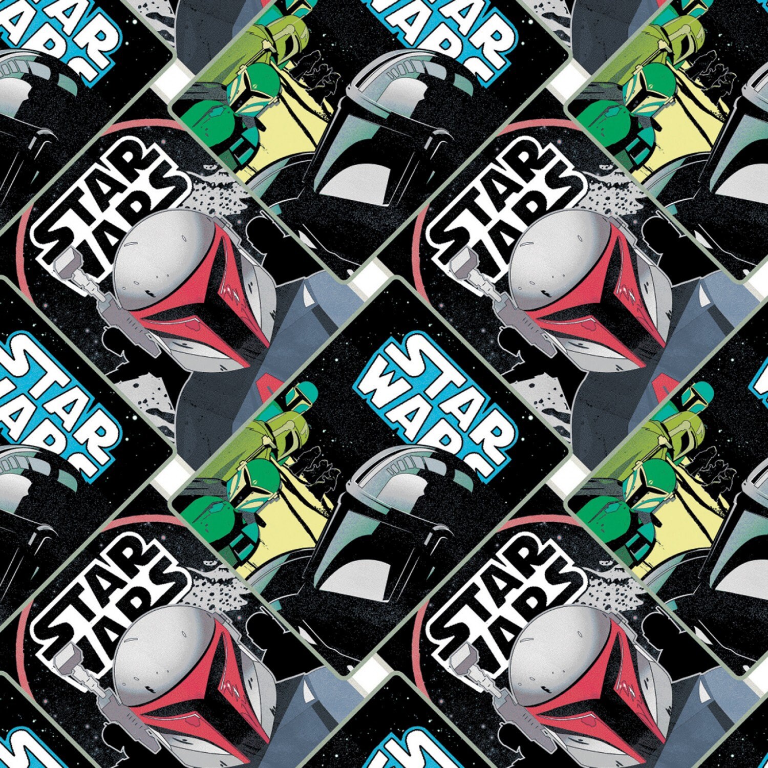 IN STOCK Star Wars Fabric Mandalorian Poster Collage in Black 100