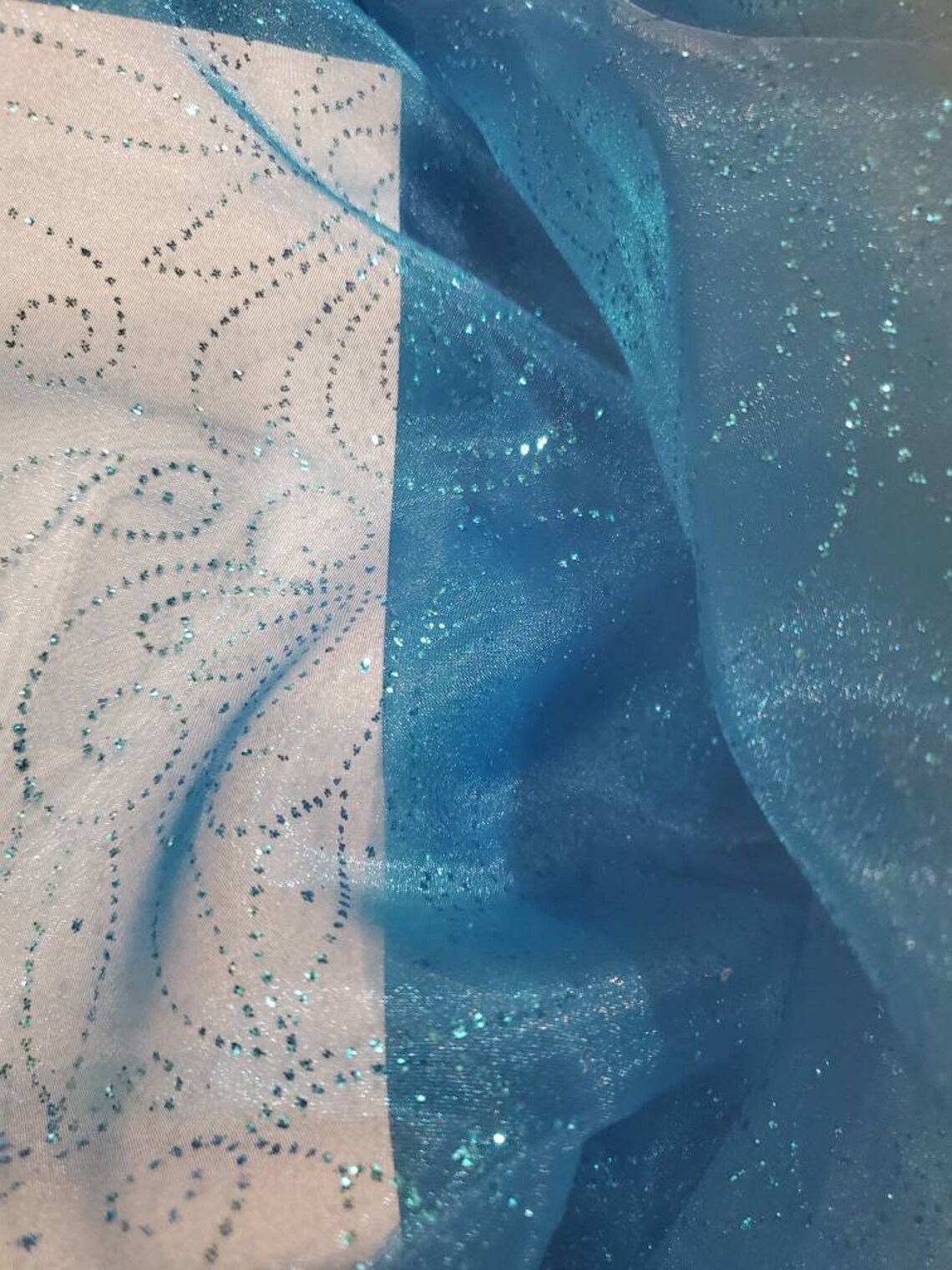 Clearance Organza Fabric Scroll Glitter Organza in Blue Etsy