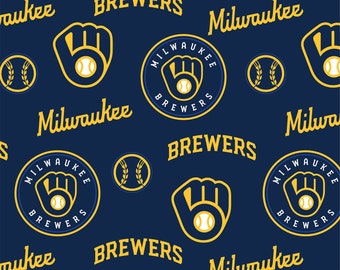 Milwaukee Brewers Fabric MLB Baseball Fabric in Navy Blue 58" Wide By Fabric Traditions 100% Cotton