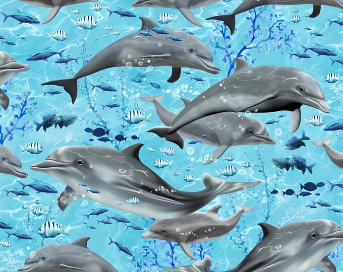 Aquarium Fabric Dolphins in Blue 100 Cotton Fabric by the Etsy