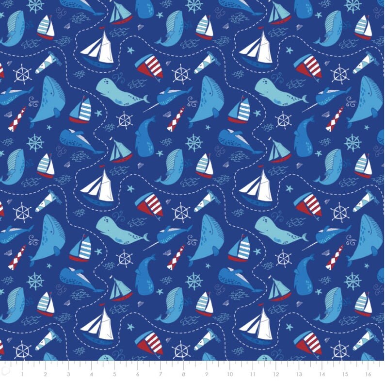 Sail Boat Fabric Ahoy Matey in Blue Fabric From Camelot 100/% Premium Quality Cotton