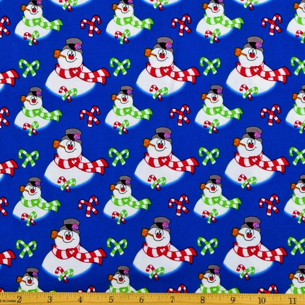 Frosty the Snowman Fabric Frosty Toss Fabric in Blue From Quilting Treasures 100% Cotton