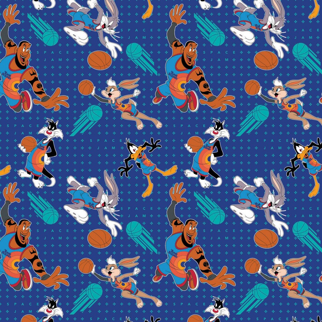 Space Jam Fabric Players Tonal in Blue From Camelot Premium Etsy.de