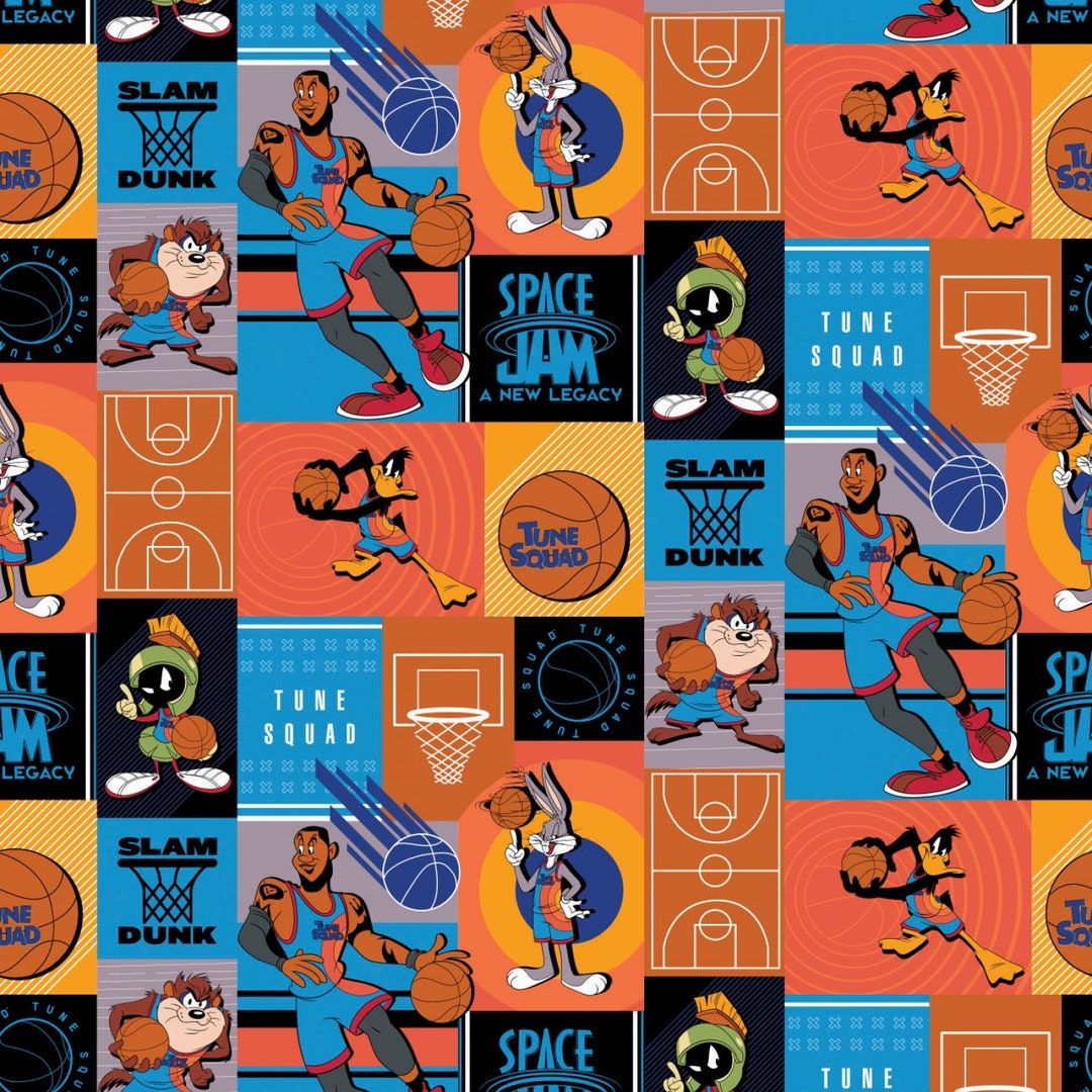 Space Jam Fabric Slam Dunk 100 Cotton Fabric From Camelot Etsy