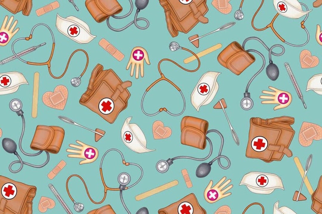 Medical Fabric What the Doctor Ordered Nursing Toss in Aqua Etsy