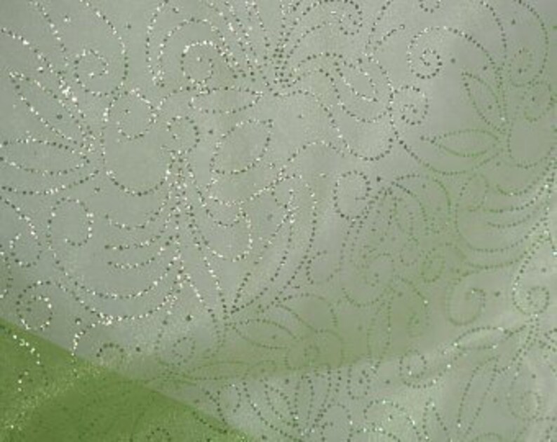 Scroll Glitter Organza in Green By the Yard Organza Fabric