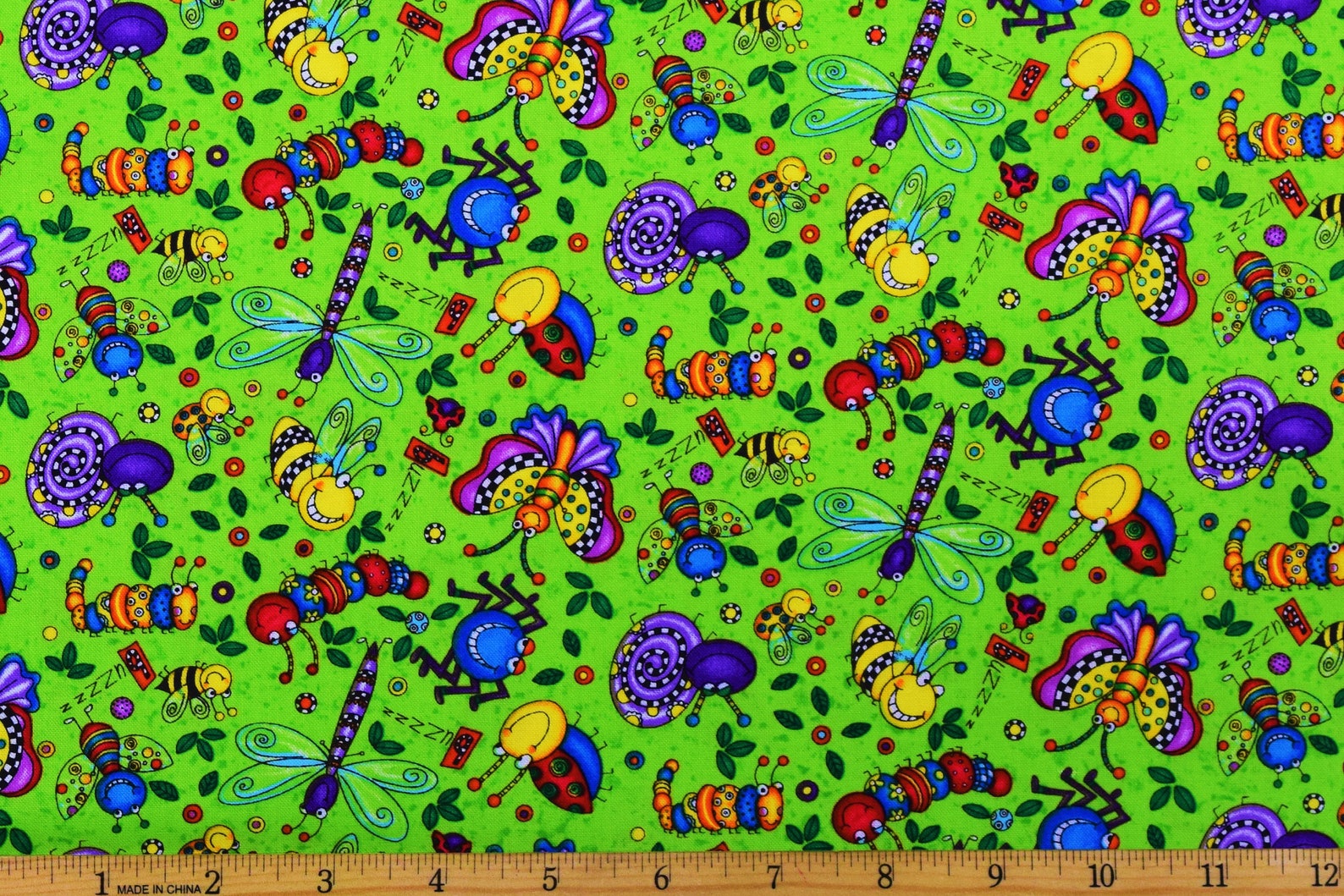 Bug Fabric Insects Allover in Green PRECUT Fabric From Etsy