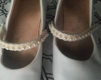 Adorable White Mary Janes with Pearl Strap