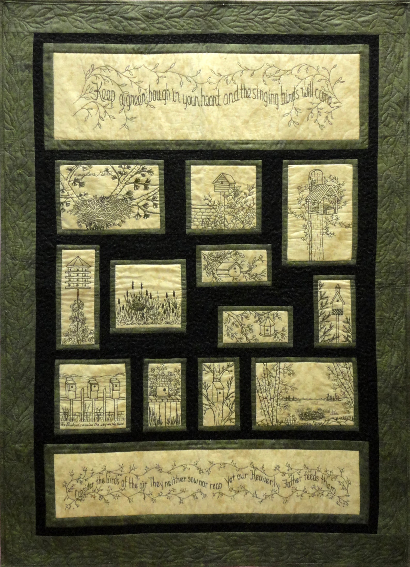 Feathered Nests Quilt Pattern Redwork Hand Embroidery Blocks Etsy