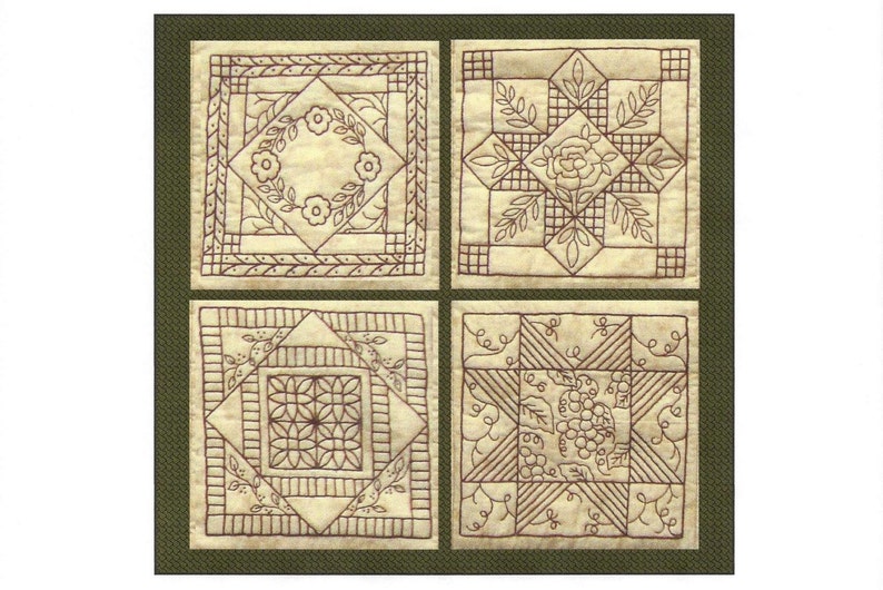 Garden Tile Coasters Pattern Redwork Hand Embroidery Pattern Etsy