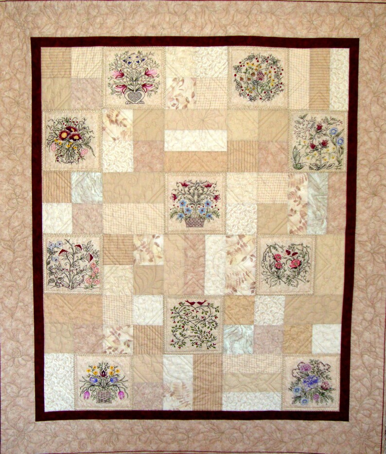 Hearts and Vines Quilt Pattern With 10 Floral Hand Etsy UK