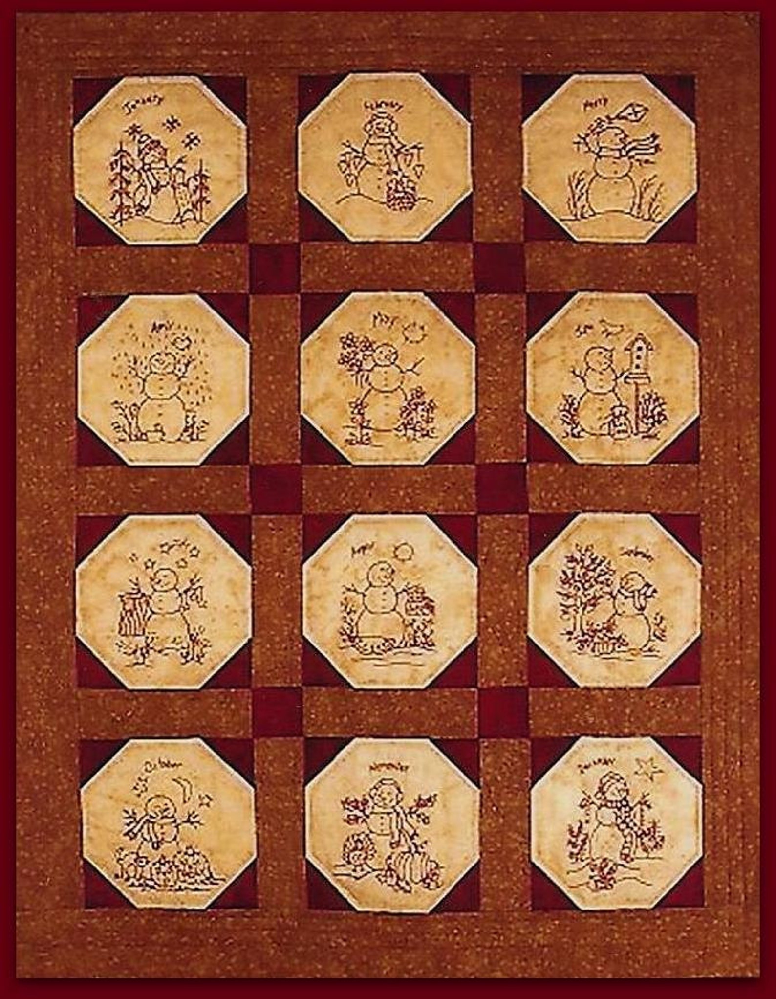 Warm Fuzzy Snowmen Quilt 12 Wool Applique Blocks & Quilt Etsy