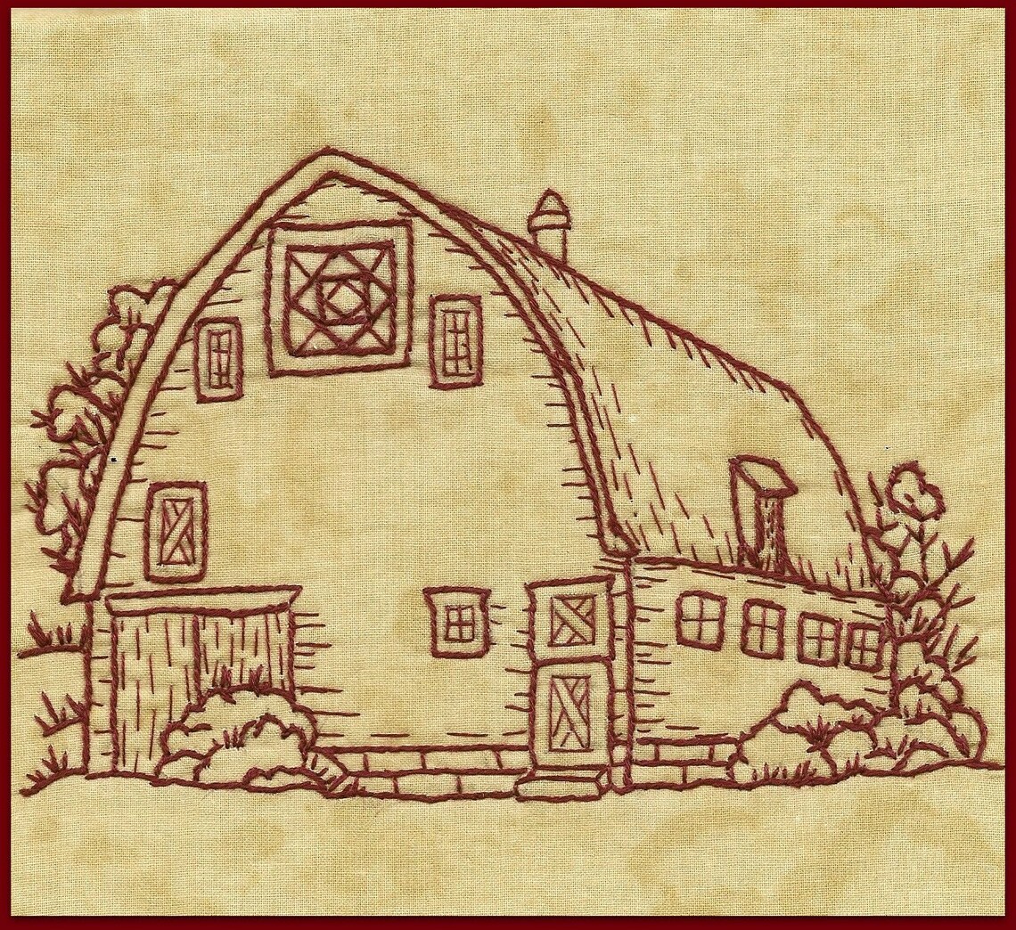Quilt Barns Square on Point Block Redwork Hand Embroidery Etsy