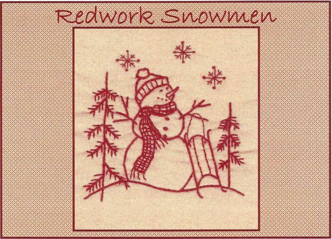 Redwork Snowmen January Redwork Hand Embroidery Pattern by - Etsy