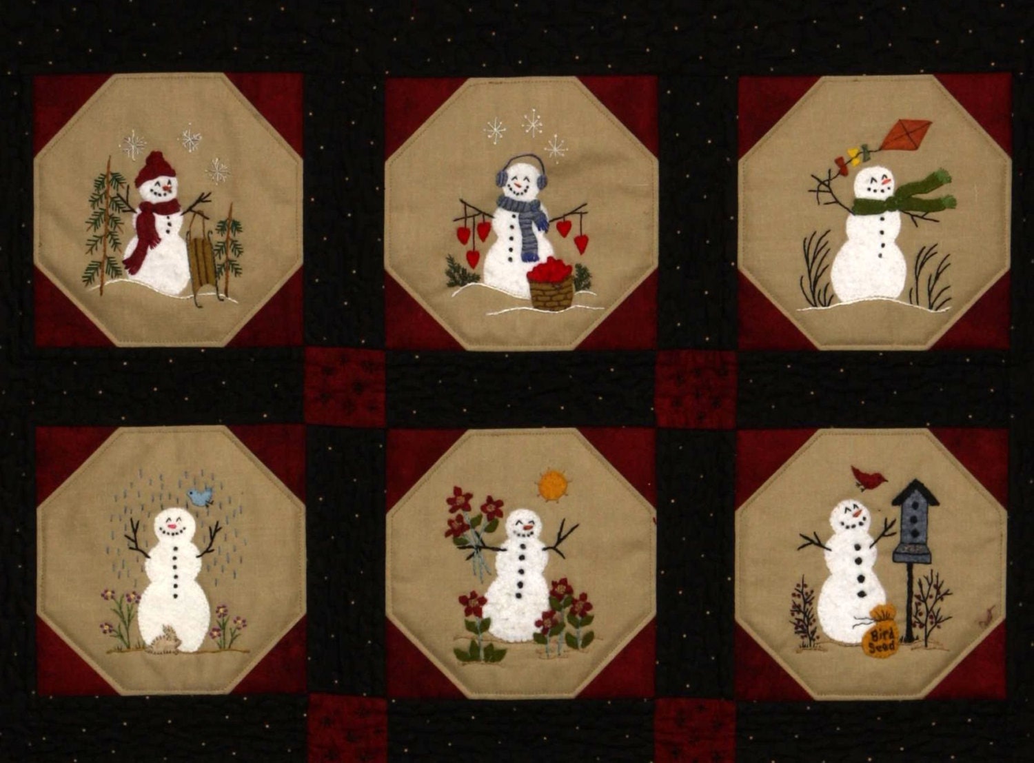 Warm Fuzzy Snowmen Quilt 12 Wool Applique Blocks & Quilt Etsy