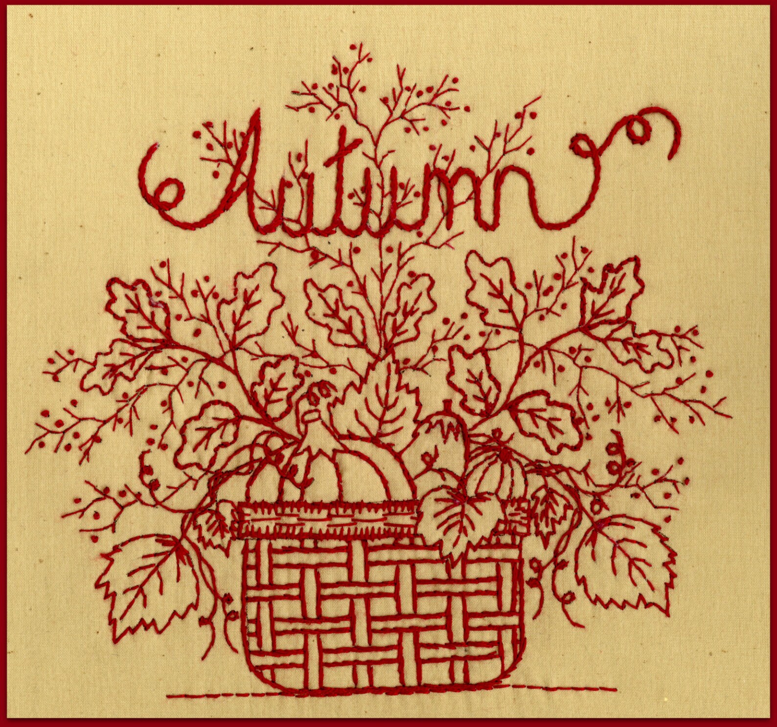 Redwork Autumn Redwork Hand Embroidery Pattern by Beth Etsy