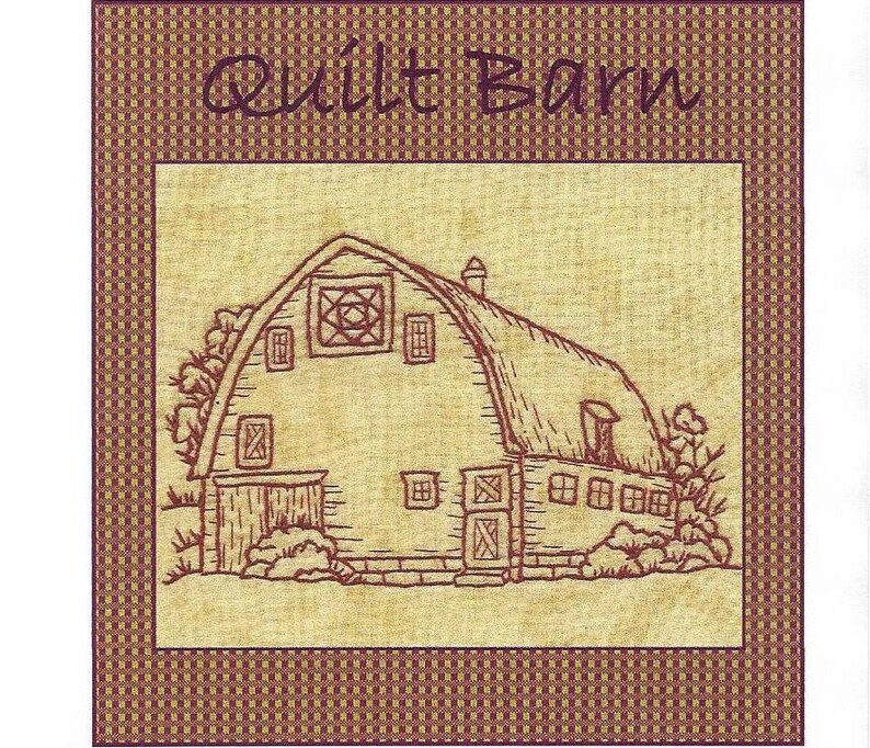 Quilt Barns Square on Point Block Redwork Hand Embroidery Etsy