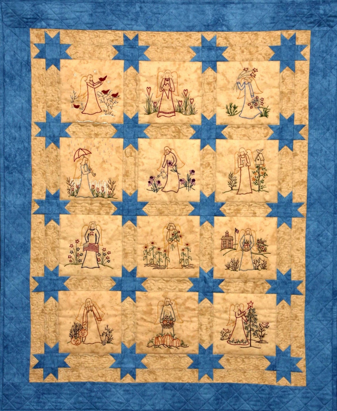 Redwork Angels Quilt Pattern Redwork Hand Embroidery Blocks Etsy