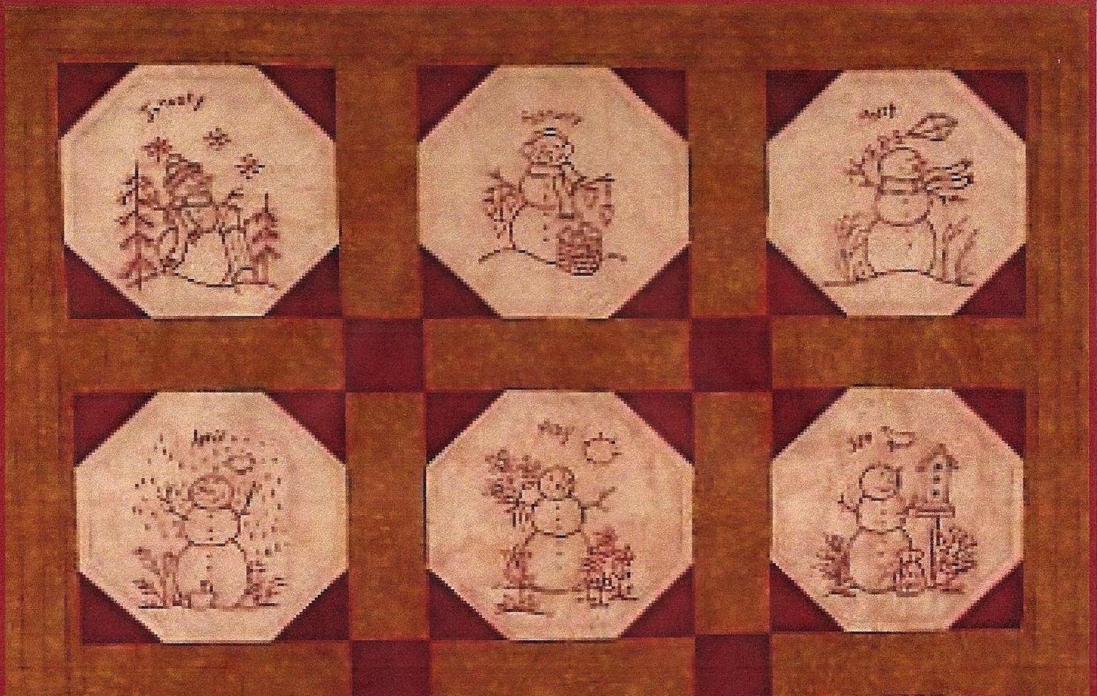 Redwork Snowmen Quilt 12 Redwork Hand Embroidery Blocks & Etsy