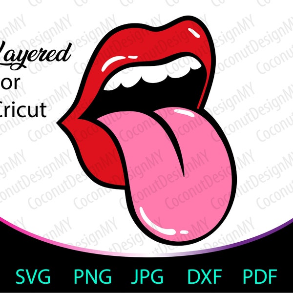 Lips, Rock SVG Digital Clipart Png Red Lips SVG Layered Cricut Tongue Out SVG cut file Clipart