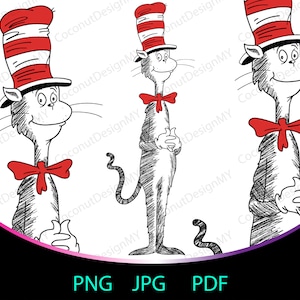 Cat In The Hat (No SVG) Only PNG JPG, Pdf Cricut, Silhouette Cut File, Instant Download