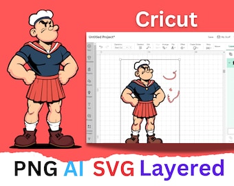 Popeye SVG AI Cricut | Hochwertiger Popeye der Seemann im Rock Design