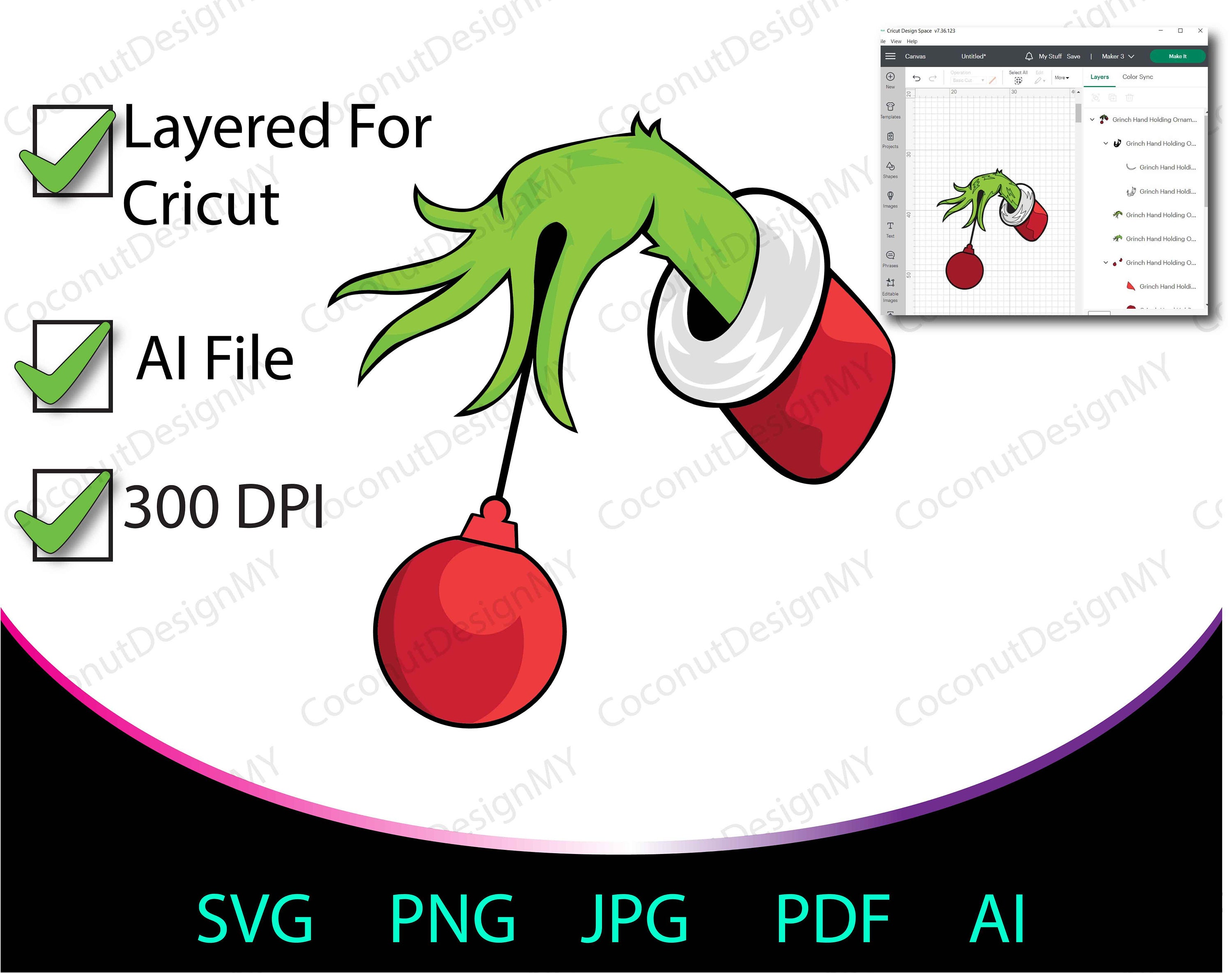 Grinch Hand Holding Ornament SVG PNG AI Layered for Cricut - Etsy