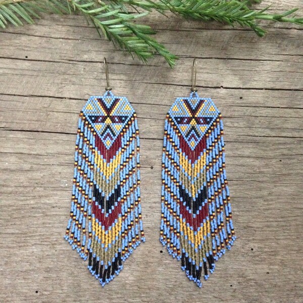 Sina...Fractal seed bead earrings, sacred geometry, handmade, OOAK, tribal, gypsy, boho, southwestern