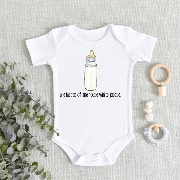 Cute Baby Onesie® - One Bottle of the House White Please Funny Baby Bodysuit - Baby Bottle Wine Onesie®  - Fun Baby Shower Gift - New Baby