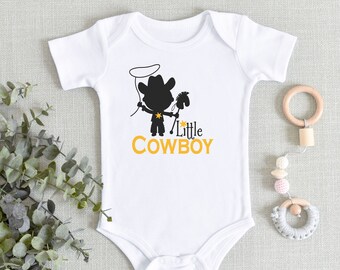 First Rodeo Retro Western One Piece Bodysuit with Buckaroo Cowboy on Horse Cute Southwestern or Western themed baby Onesie\u2122