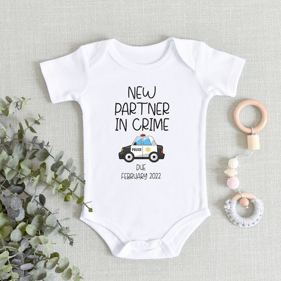New Partner in Crime Police Baby ONESIES® Brand Bodysuit New Policeman  Daddy Cop baby new baby announcement pregnancy funny baby