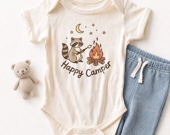 Happy Camper Baby ONESIE® - Cute Raccoon Camping Bodysuit