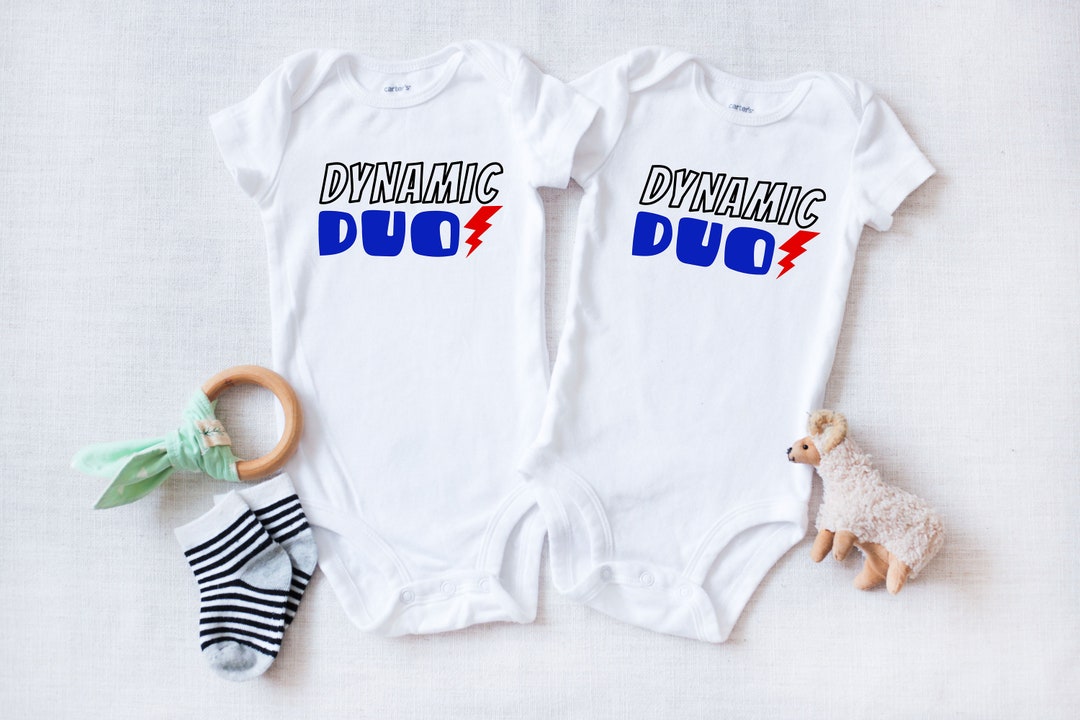 Dynamic Duo Twins Baby Onesies® Bodysuit Cute Twins Superhero(00)